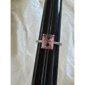 Bomb Party Pink Stone Cocktail Ring Prong Cubic Zirconia Silver Size 7.5